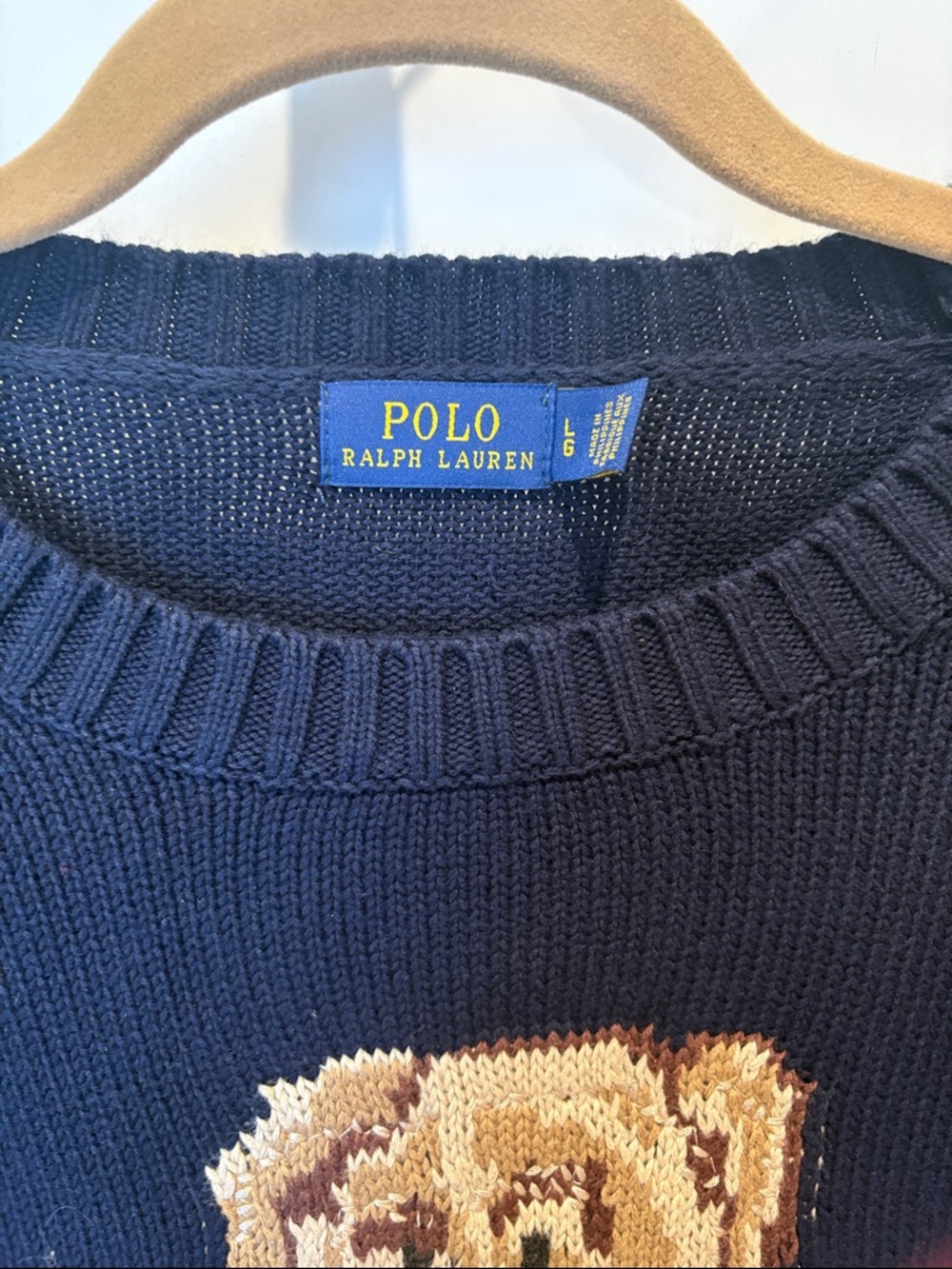 Polo by Ralph Lauren Navy Bear Crewneck Sweater with Flag Motif - Picture 2 of 4